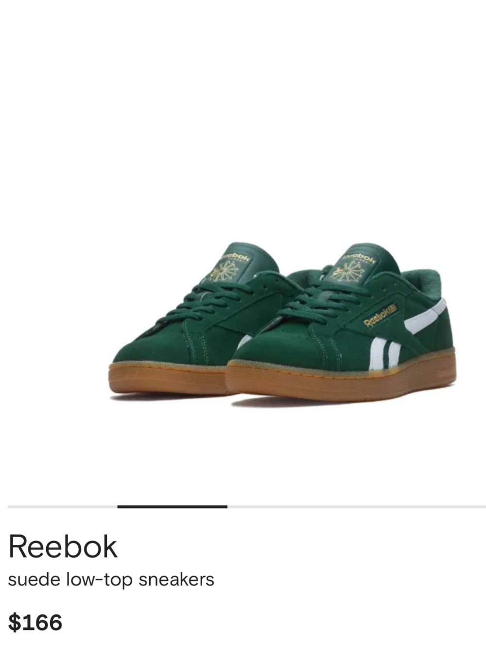 REEBOK Green Suede Sneakers with White Stripes